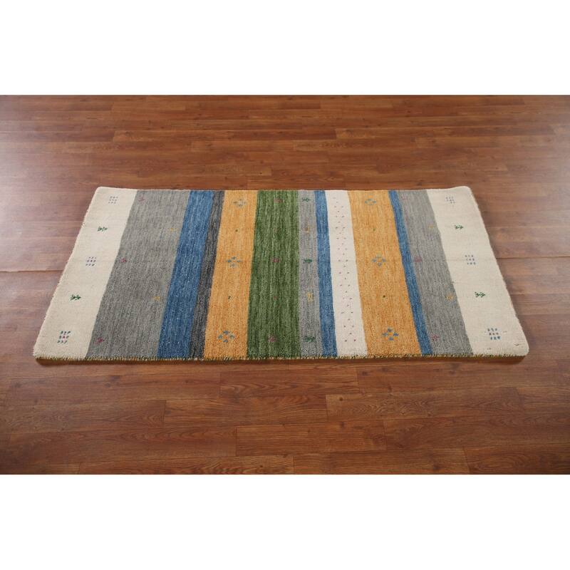 Striped Gabbeh Oriental Area Rug Hand-knotted Wool Carpet - 2'6"x 4'11"