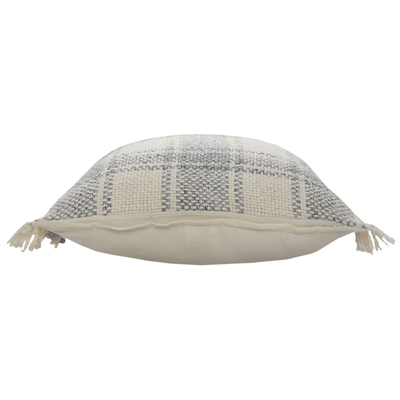Sevita Ivory/Gray Tartan Cotton Blend Throw Pillow, Set of 2