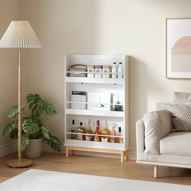 Wall-Mounted Kids Bookshelf With 4 Front-Facing Display Shelves, Modern Book Rack With Natural Wood Base