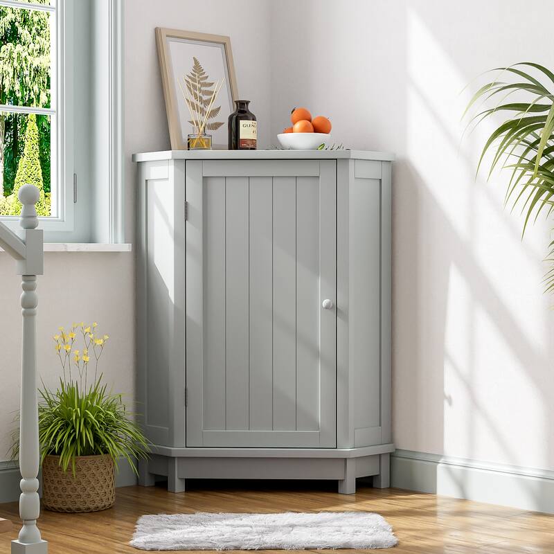 Bathroom Cabinet, Triangle Corner Storage Cabinet with Adjustable Shelf, Compact Bathroom Waterproof Cabinet Towel Cabinet - Grey