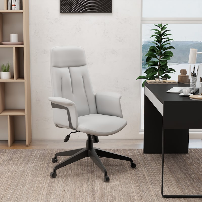 Infini Ergonomic Modern High Back Leather Executive Office Chair with Adjustable Height, Swivel, Padded Armrests & Iron Base