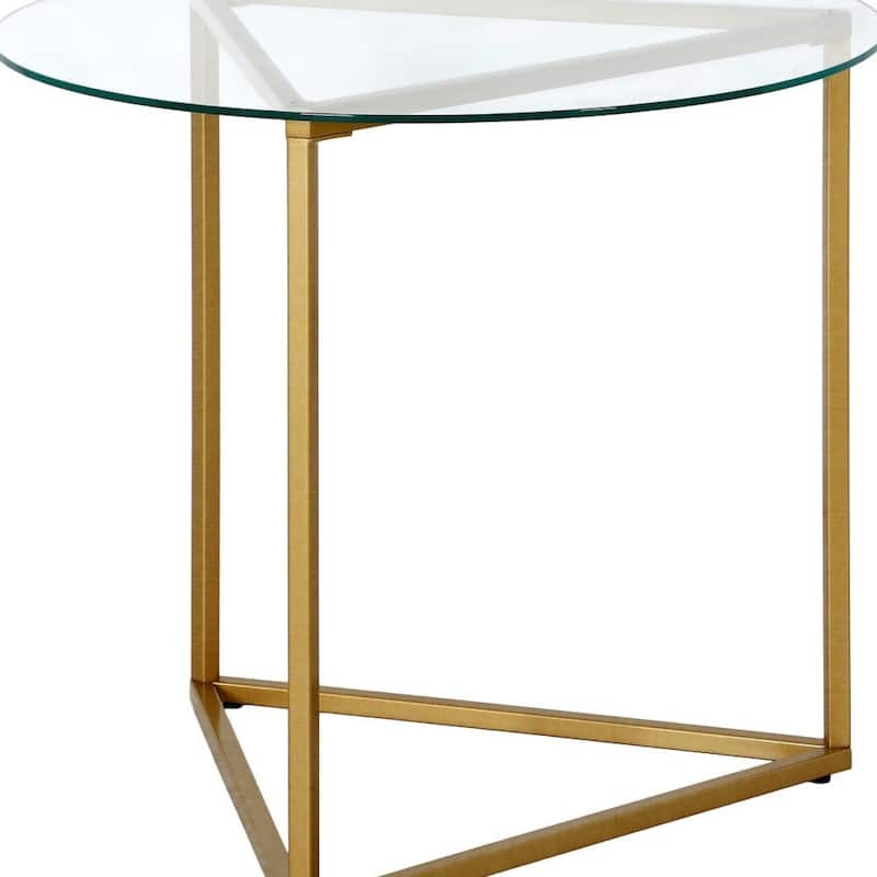 Steel Frame Round Glass Top End Table with Sled Base - 24” x 24” x 22” (D x W x H)