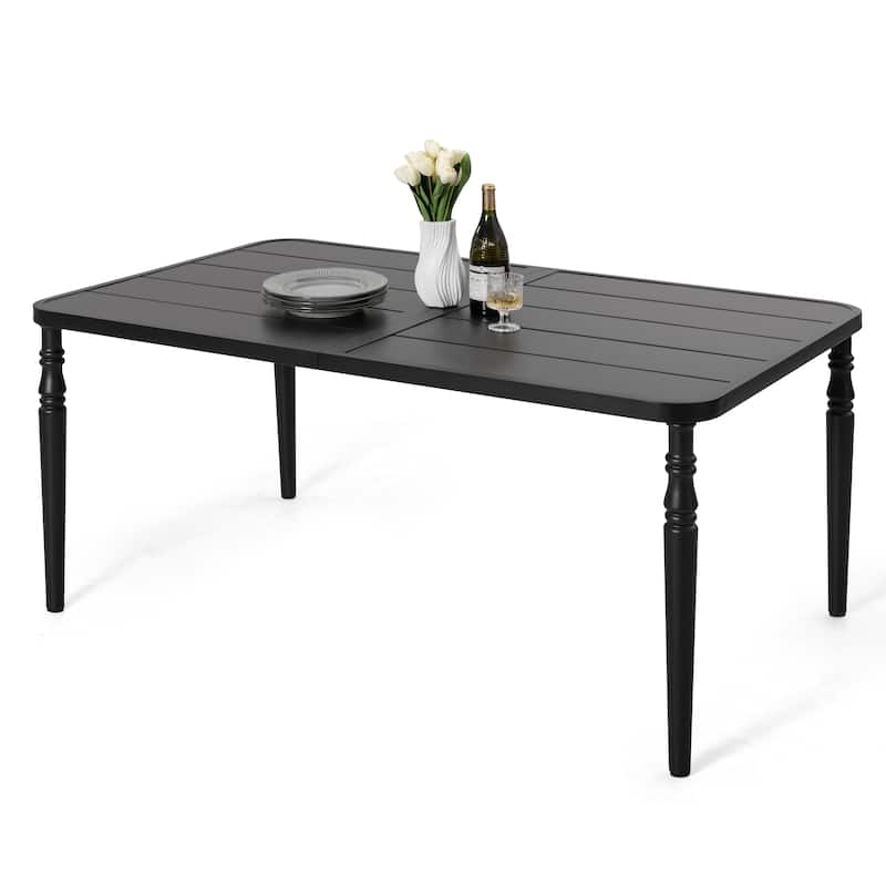 Patio Metal Dining Set with 6 Stackable Chairs and Umbrella Hole, Black