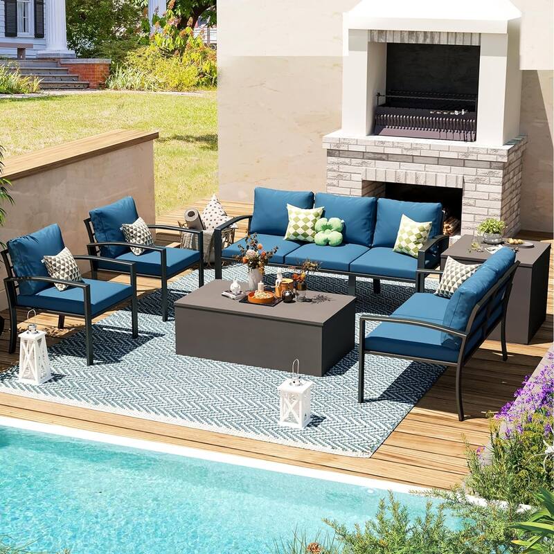 AECOJOY Metal Patio Furniture Set 7 Pieces Modern Outdoor Conversation Set