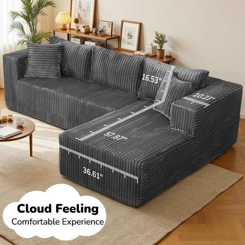 105-in L Casual Gray( Corduroy)-Left Chaise Sectional