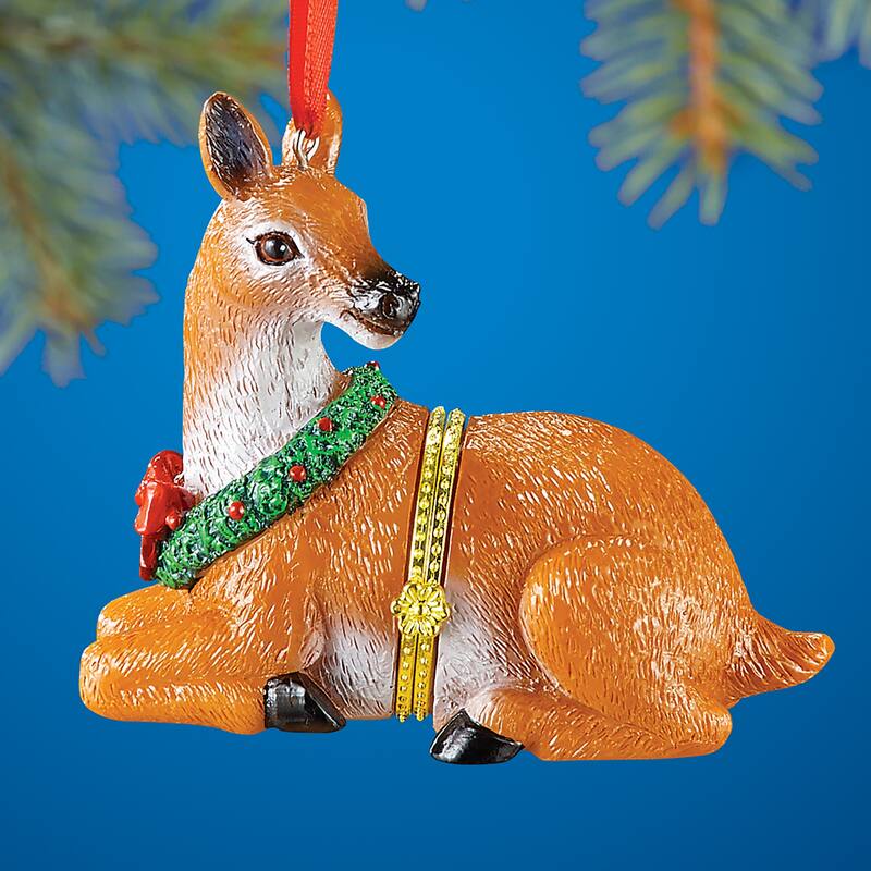 Animal Christmas Ornament Trinket Boxes - 5.130 x 4.000 x 3.880 - Beige