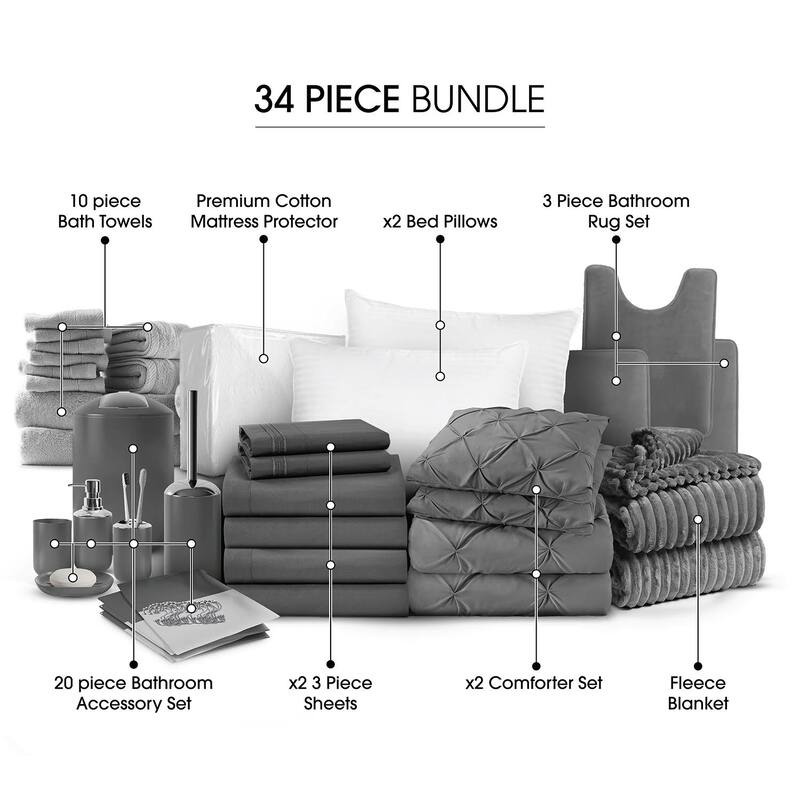 Empyrean Back to College Dorm Kit - Includes Comforter, Bed Sheets, Towels, Blanket, Bathrugs, & More - Twin - Twin XL