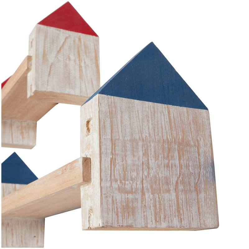 Multi Colored Wood Whitewashed Light House Wall Shelf with Red and Blue Accents (Set of 2) - 24", 16"W