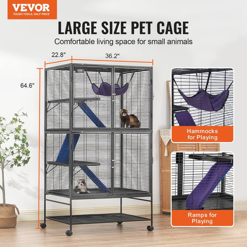 Rolling Metal Ferret Cage Small Animal Cage for Pet Rats, Hamster, Guinea Pig, Chinchilla, Squirrel, Hedgehogs, Bunny