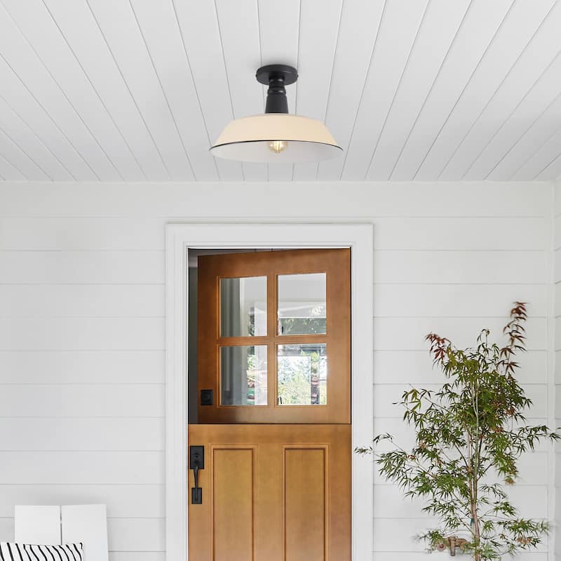 Cassidy 14" LED Semi-Flush Mount, by JONATHAN Y - Matte Almond/Black