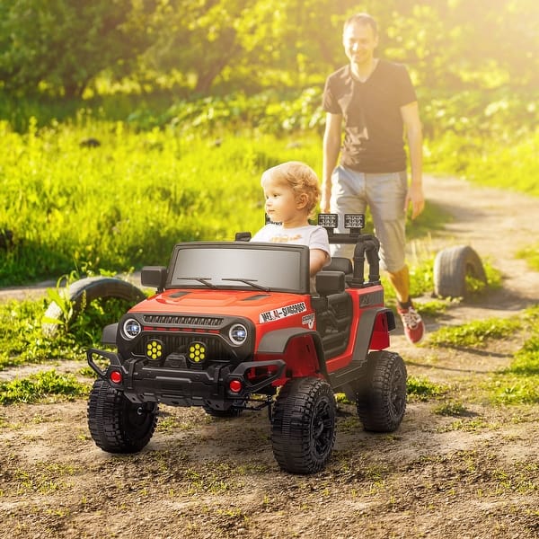 slide 2 of 9, Qaba 12V Ride on Car, Ride on UTV w/ Bluetooth, 4 Suspension Wheels Red