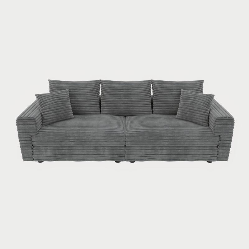 Plush Corduroy Upholstered 3 Seat Sofa , Convertible Deep Seat Lounge Sofa Chair, Cloud Sofa with 5 Soft Pillows