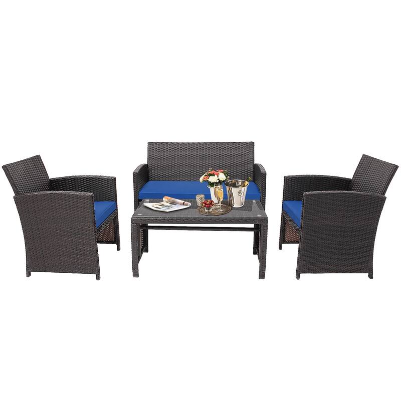 Costway 8PCS Patio Rattan Furniture Set Cushioned Chair Sofa Coffee