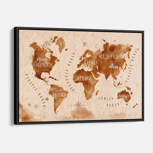 Brown World map Wall Art Canvas 6075 - Bed Bath & Beyond - 39913303