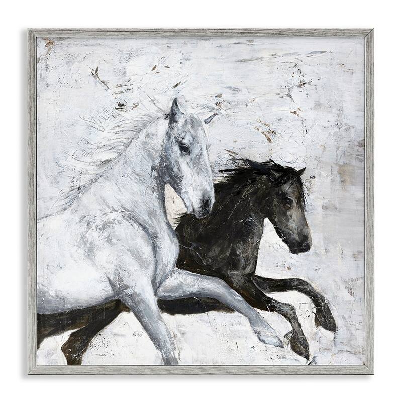 Stupell Wild Horses Racing Rustic Abstract White Framed Wall Art, 12x12 - 24 x 24 - Grey