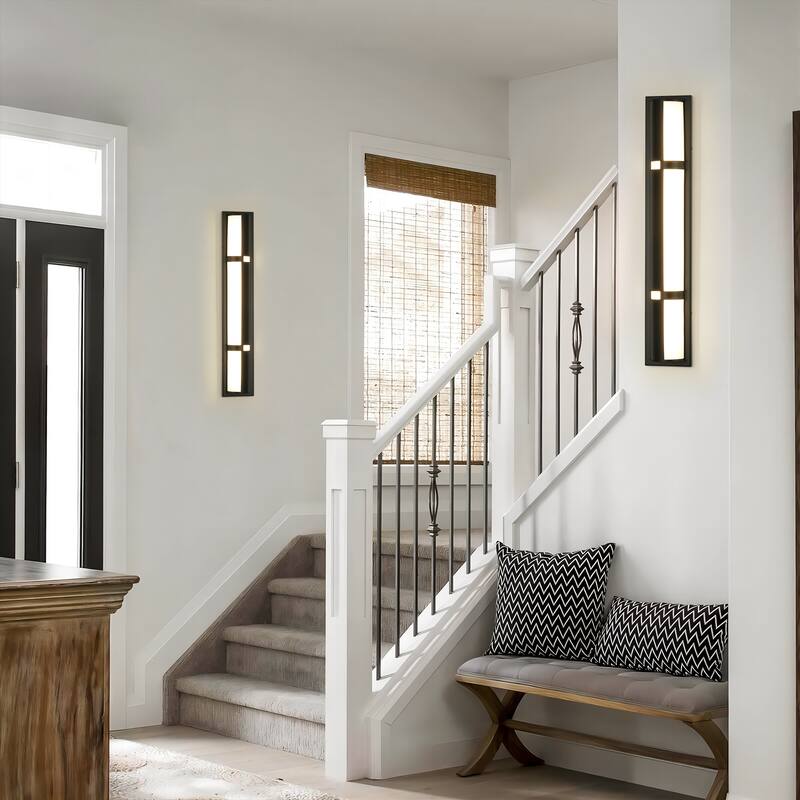 26" Modern Black/Gold LED Wall Sconce - 11W 3000K Warm Light, Linear Fixture for Bedroom & Hallway