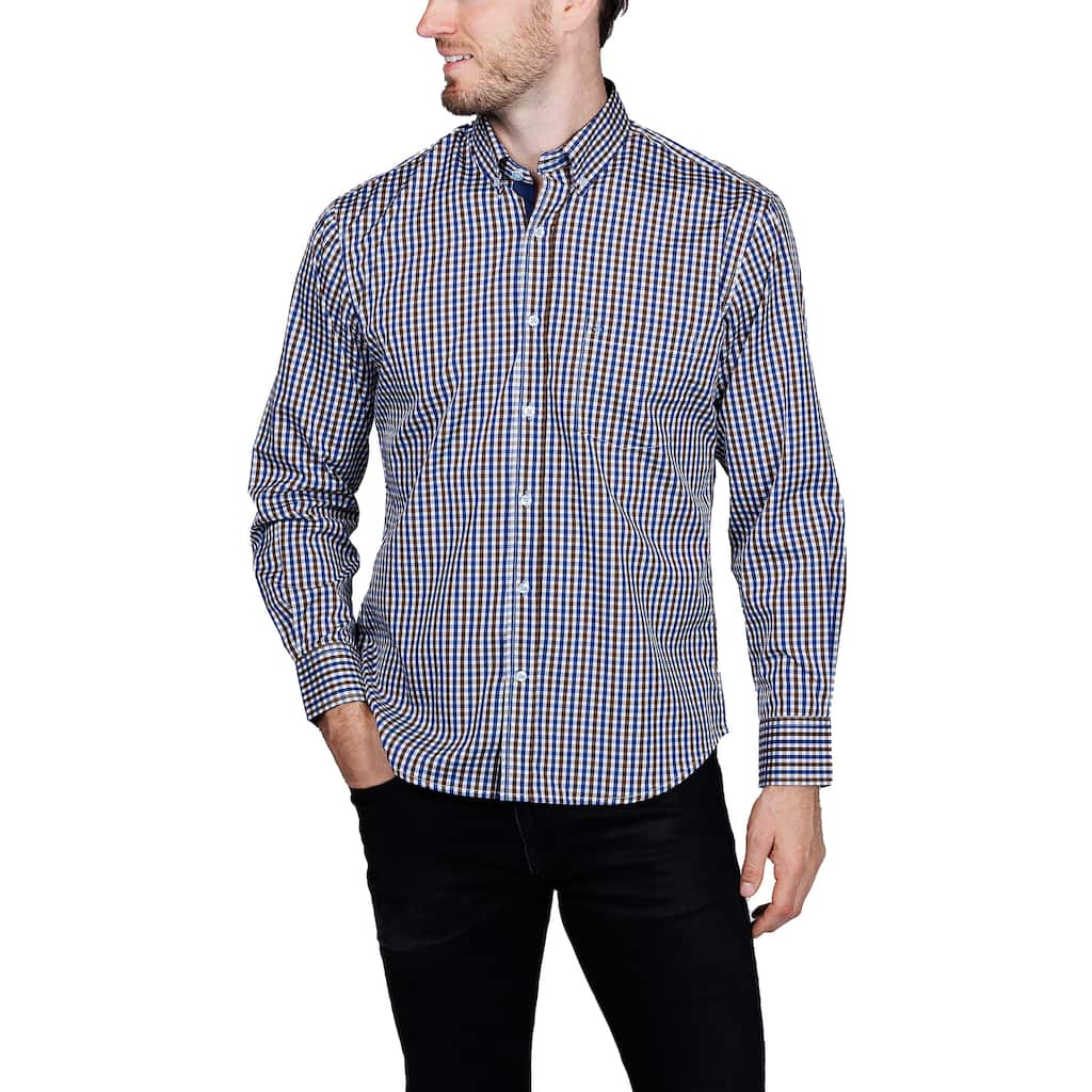 Tailorbyrd Men's Check Print Performance Button-Down Shirt