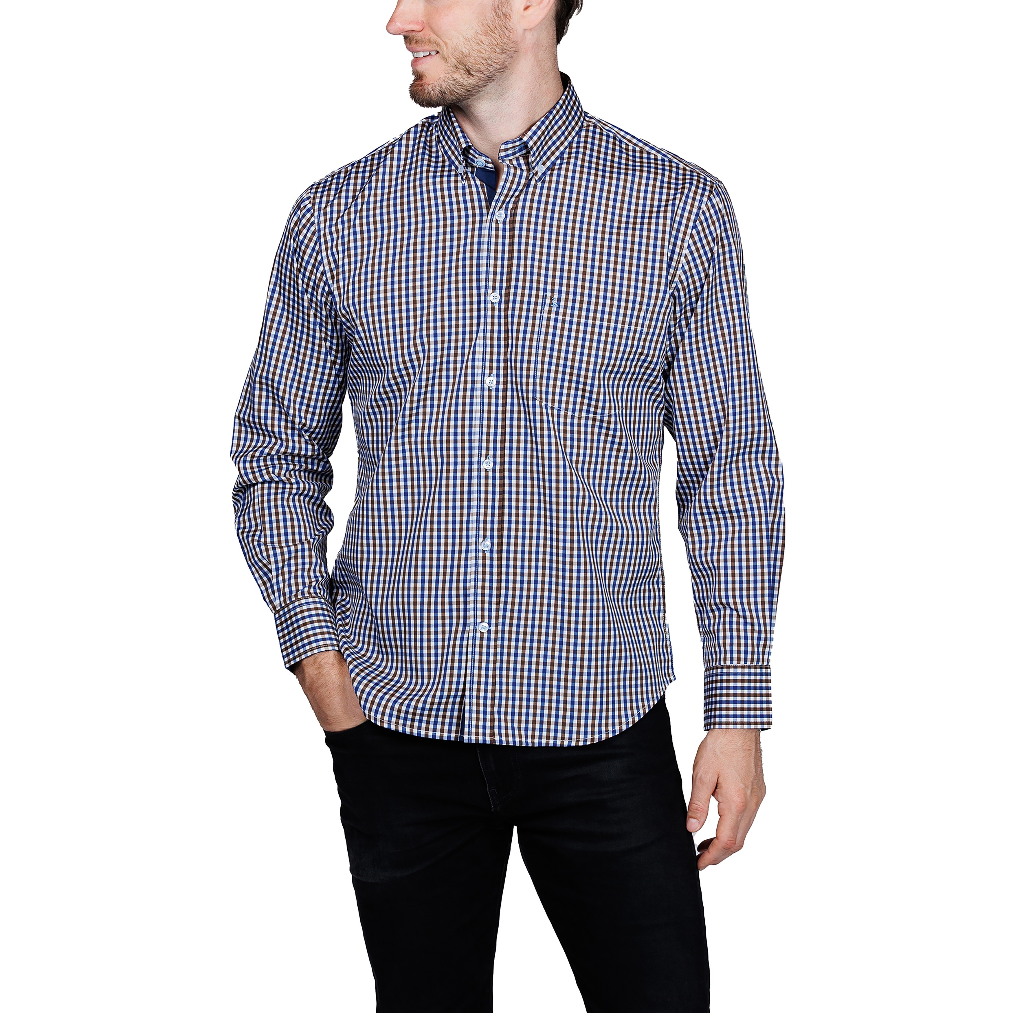 TailorByrd Men's Check Print Performance Button-Down Shirt