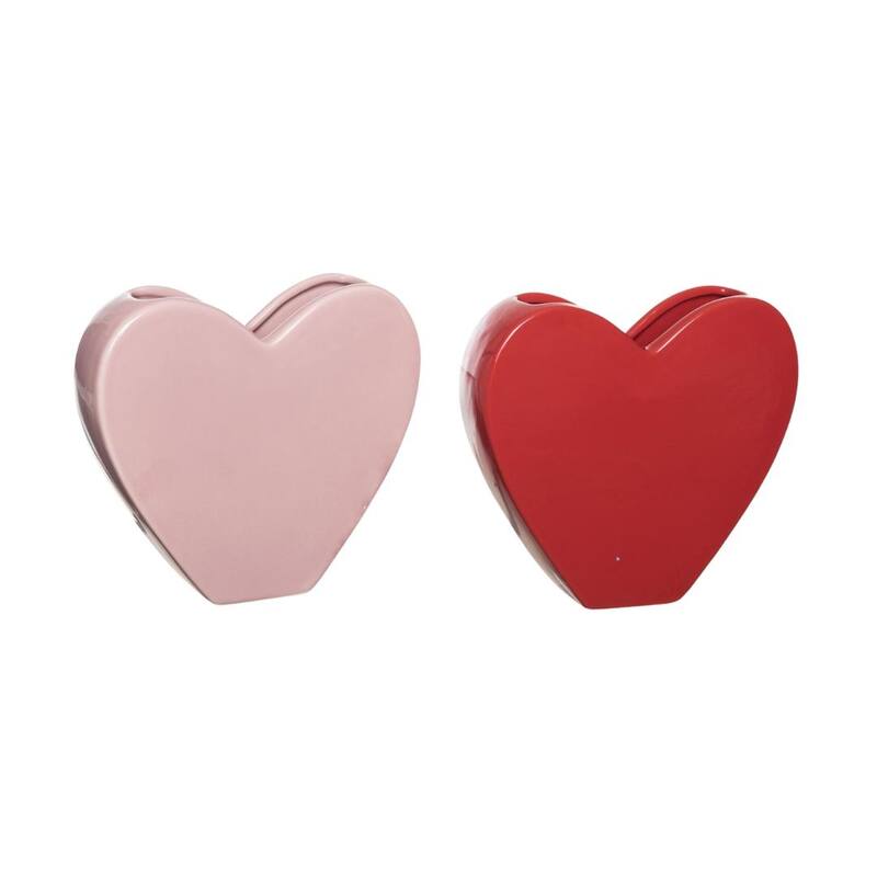 Transpac Ceramic Heart Shaped Vase Set of 2 Home Decorations Valentines
