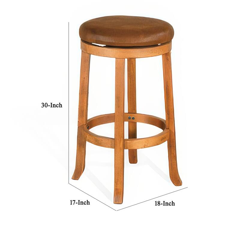 Marv Swivel Barstool Set of 2, Brown Faux Leather, Mahogany Wood