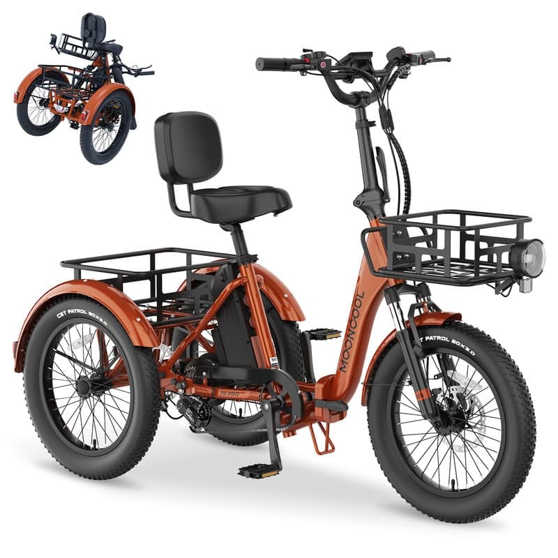 Folding Electric Tricycle for Adults, w/ Basket and Removable Battery