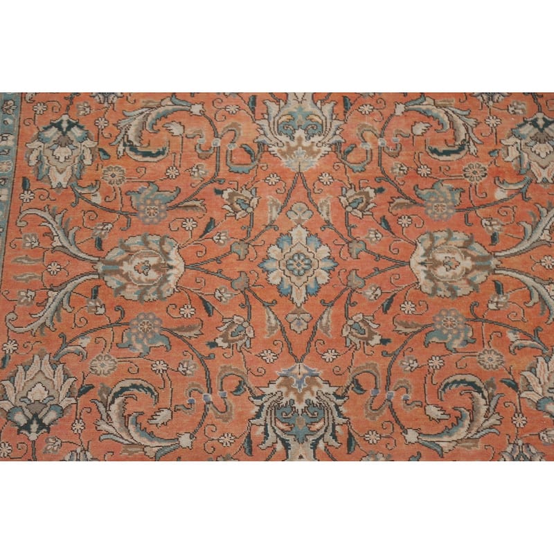 Hand Knotted Oriental 100% Wool Carpet Traditional All-Over Oranges & Rust Tabriz Area Rug - 10' 11'' X 7' 1''