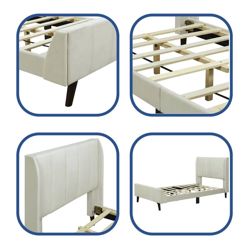 Twin Size Velvet Upholstered Platform Bed