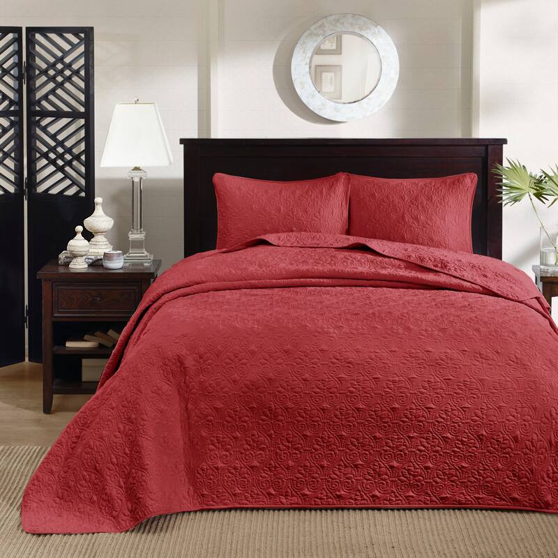 Madison Park Mansfield Reversible Bedspread Set - Red - King