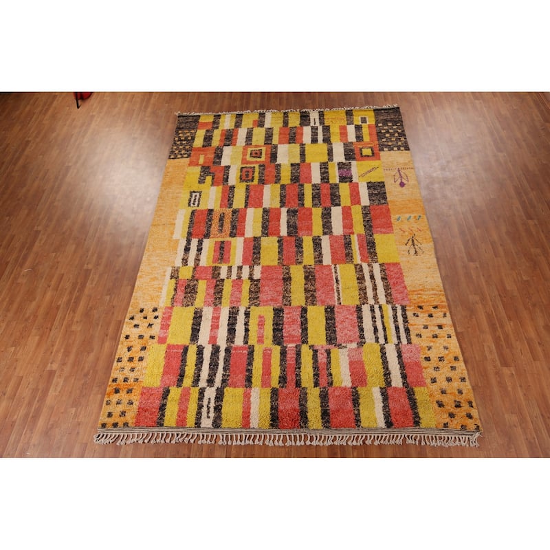 Plush Moroccan Oriental Area Rug Hand-Knotted Geometric Wool Carpet - 8'11" x 12'9"