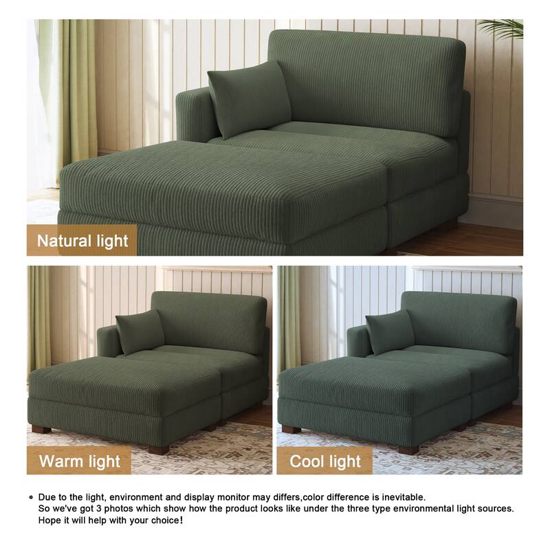 Modern Corduroy Upholstered Sectional Chaise Lounge with Ottoman