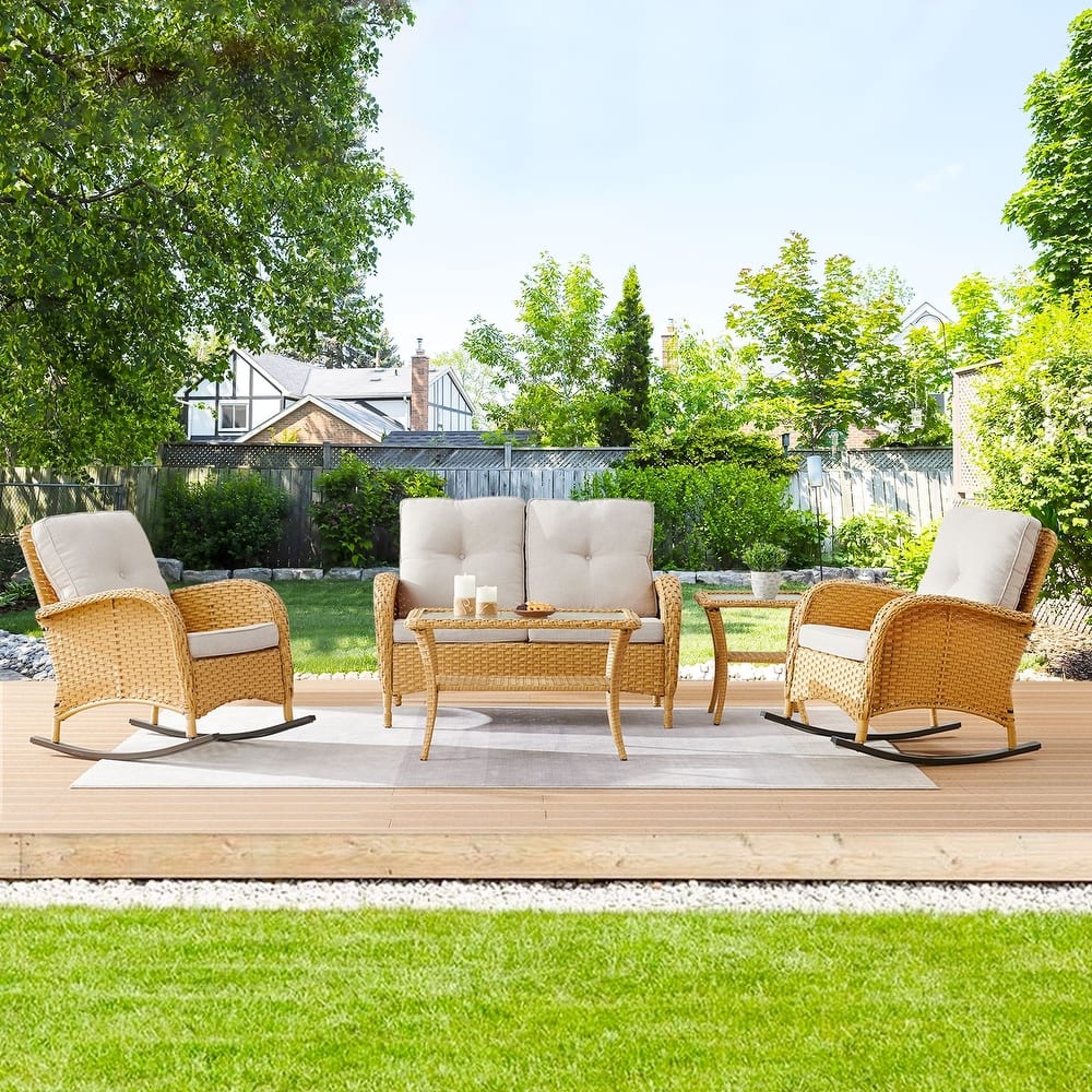 Gymojoy Outdoor Wicker Patio Furniture Loveseat and Chair Set