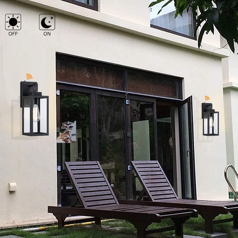 2-pack 1-Light 13.70 in. Matte Black Outdoor Wall Lantern with Clear Glass Shade(dusk to dawn could be chosen)