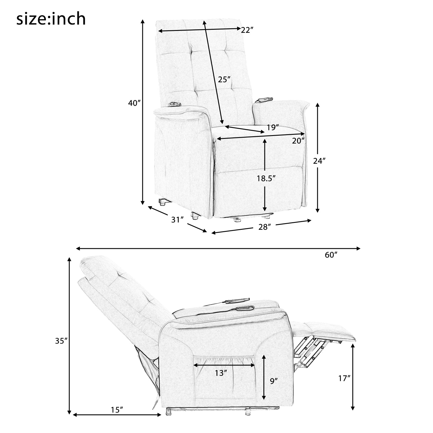 Standard recliner on sale chair dimensions