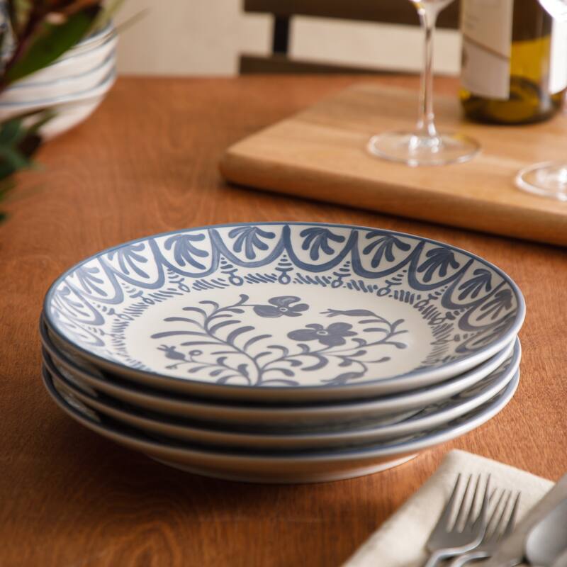 Bloomhouse - 2-Time Oprah's Favorite Things - Valencia Flor 4 Piece 10.75" Dinner Plate Set, Stoneware Floral Decal Design