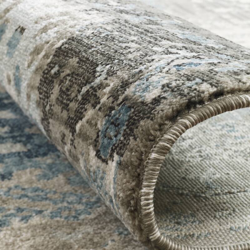 Porch & Den Hogan Distressed Ivory / Blue Geometric Area Rug