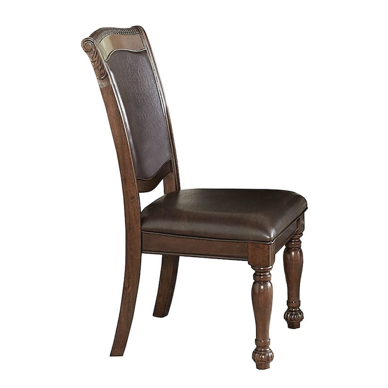 Wood & Leather Dining Side Chair, Set Of 2 - 40 H x 25 W x 21 L Inches