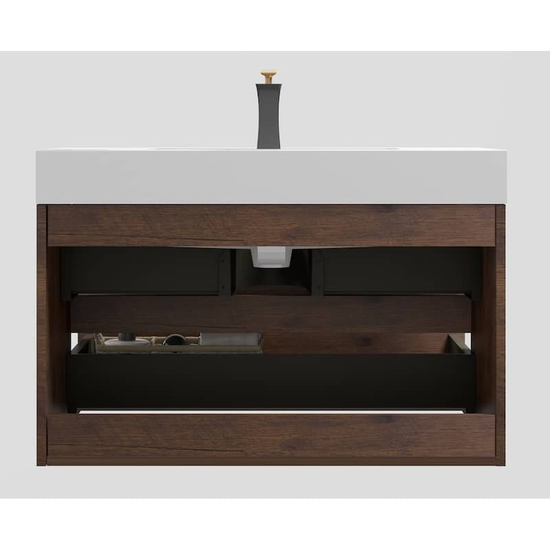 GDFStudio - Naomi Modern Floating Bathroom Vanity with Silent Drawers and Pre-Assembled One-Piece Sink