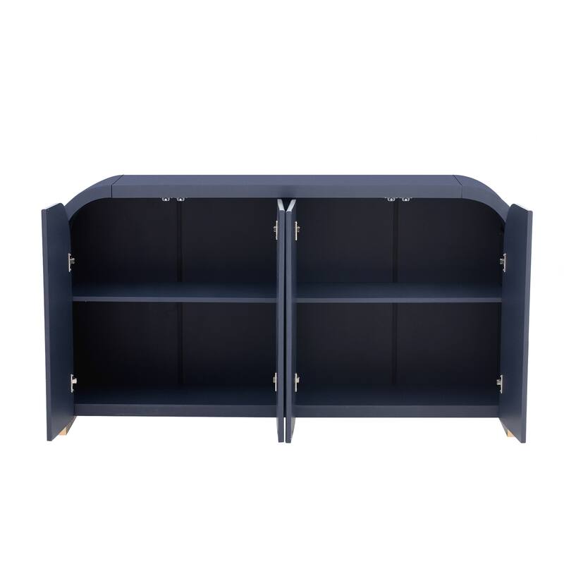 4-door Curved Corner Design Wavy Door Panel Cabinet with Adjustable Shelves, Suitable for Study, Living Room