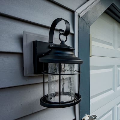 Melbourne 1 Light LED Dusk to Dawn Bronze Coastal Outdoor Wall Lantern Clear Glass - 8-in W x 15.75-in H x 9.25-in D