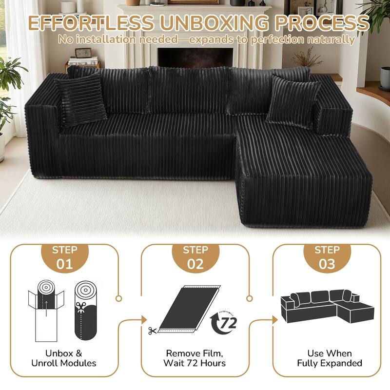 105 in. Wide Square Arm 2-Piece Modern Corduroy Fabric L-Shape Modular Sectional Sofa