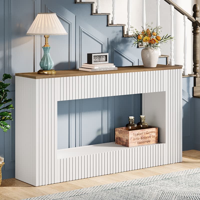 55-Inch Modern Console Table with Storage, 2-Tier Narrow Long Sofa Table Behind Couch Table for Entryway