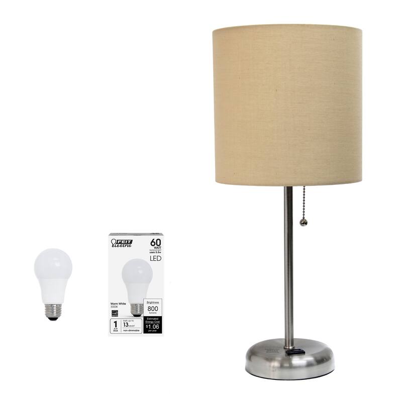 Stick Table Lamps with Drum Shade - 19.5" - Silver and Tan