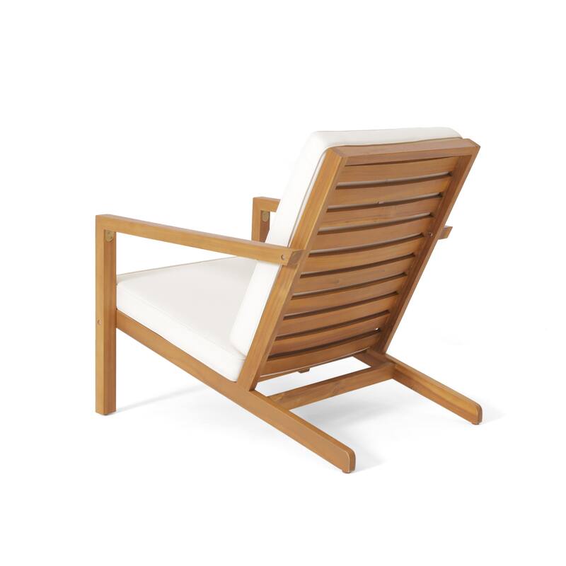 LEAH 3 PC CHAT SET Teak Acacia Wood Outdoor Conversation Set Water Resistant Cushions Adirondack Style