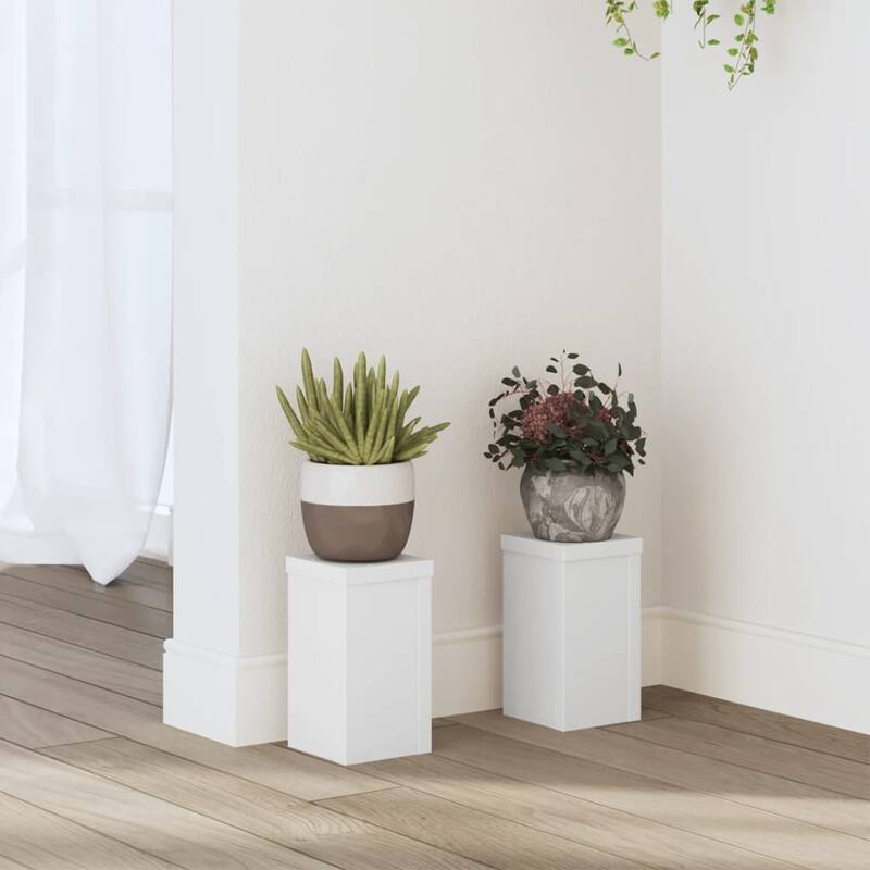 vidaXL Plant Stand Set of 2 White Engineered Wood Small Minimalistic - 3.9 x 3.9 x 7.1 in
