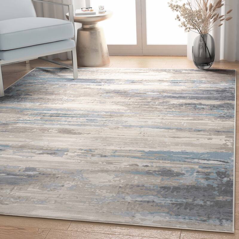 Well Woven Abstract Tuscany Modern Brushstroke Flat-Weave Rug - Beige Blue - 7' 7" x 9' 10" - Rectangle