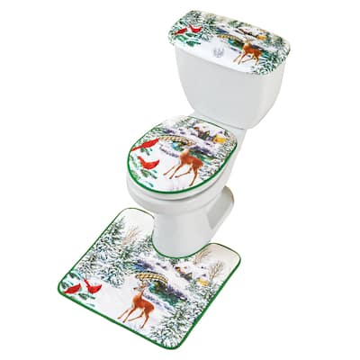 Frosted Cabin in the Woods Festive Scene 3-Piece Commode Set