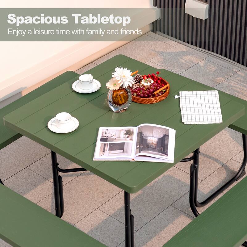 Gymax Outdoor Picnic Table 8-person Square Picnic Table Bench Set w/ 4