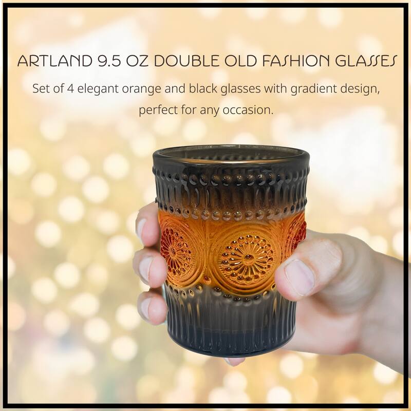 Artland Set of 4 Orange and Black DOF Glasses - 9.5 oz