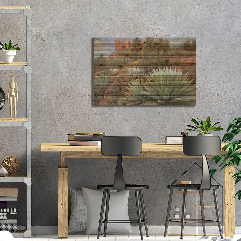 Agave And Coffee Pot Rock Near Sedona, Arizona Print On Wood by Tim Fitzharris - Multi-Color