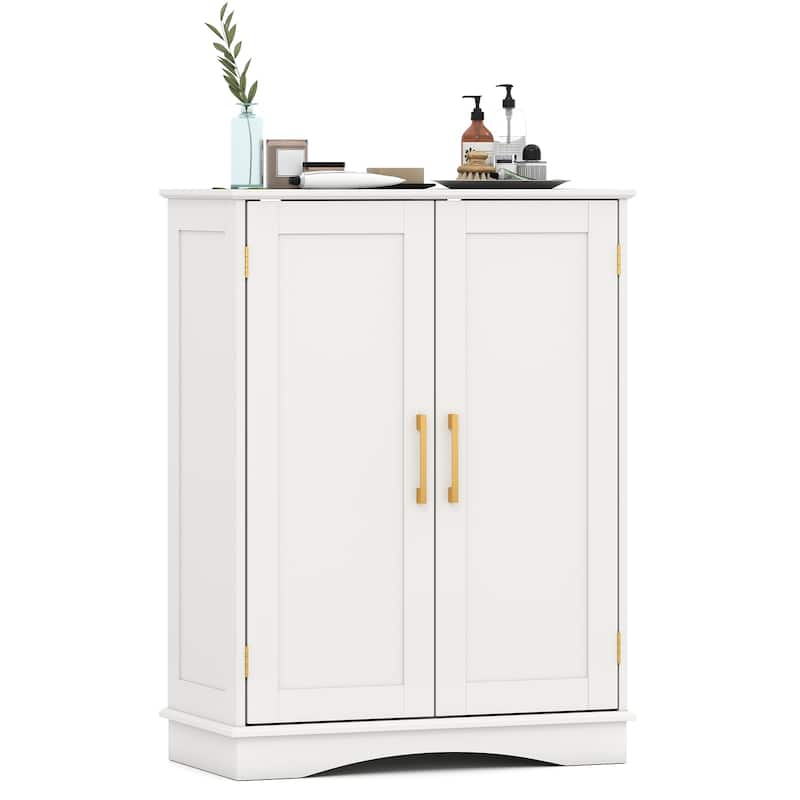 Costway Floor Storage Cabinet Modern Storage Organizer with Adjustable - See Details - White